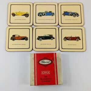 Pimpernel Vintage Drink Coasters Acrylic Classic Cars Made in England Six Cork